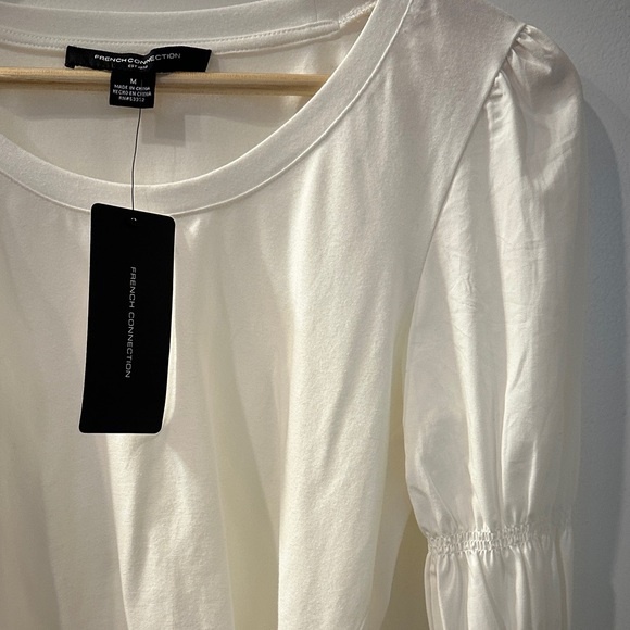 French Connection White Smocked Sleeve Blouse - Picture 2 of 3